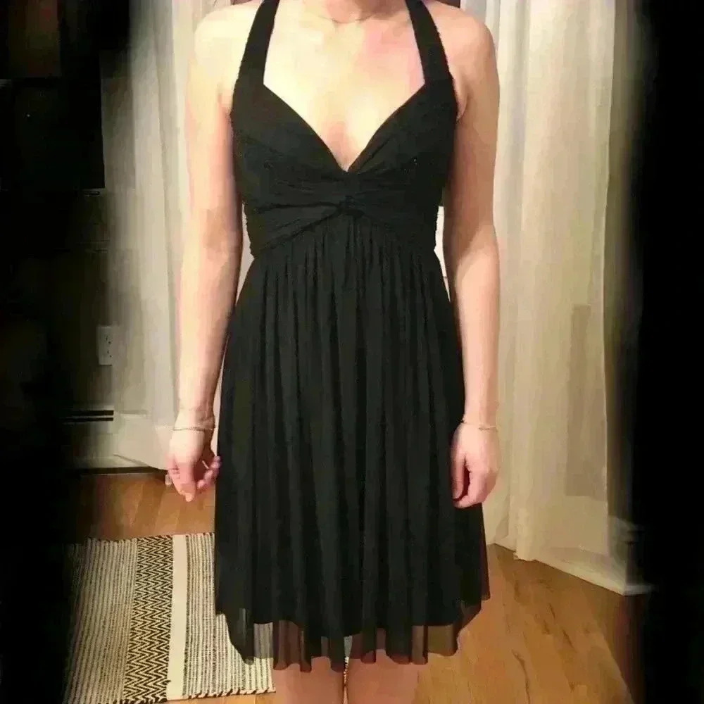 V-Neck Black Midi Dress